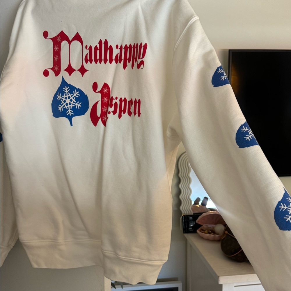 Madhappy Aspen White Sweater with Blue and Red Accents